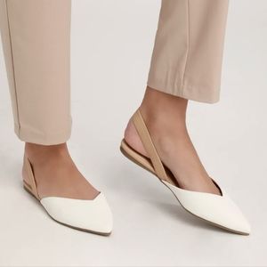 Lulu's White and Nude Pointed Toe Slingback Flats
